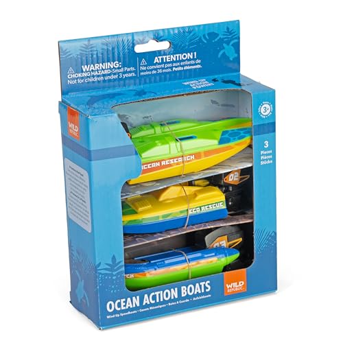 Wild Republic Ocean Boat Three Pack, Wind Up Motor, Gift for Kids, Great for Interactive Play