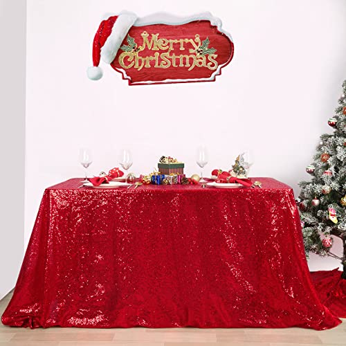 Image of B-COOL Sequin Fabric Tablecloth 50x50inch Red Sequin Table Cloth Square Dinner Party Wedding Tables