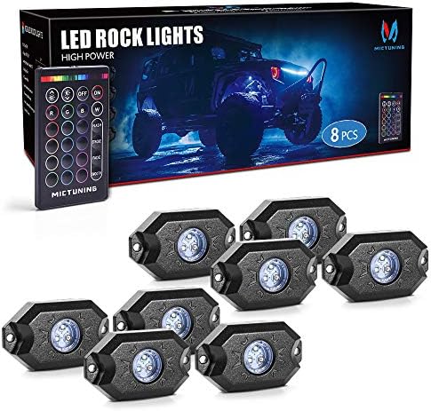 MICTUNING RGB Rock Lights with RF Remote Control Multicolor Neon Underglow LED Lighting Kit - 8 Pods
