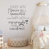 Nursery Room Quotes Wall Decal Dance with Fairies Ride a Unicorn Wall Art Sticker Mermaid Rainbow...