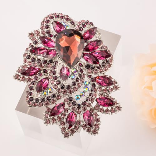 Image of LAXPICOL Big Large Women's Vintage Austrian Crystal Elegant Flower Teardrop Brooch Gold Tone