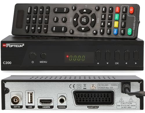 Opticum C200 Full HD Kabel Receiver mit PVR Aufnahmefunktion, DVB-C Receiver für Kabelfernsehen mit HDMI SCART USB Kabelanschluss für Radio und Fernsehen