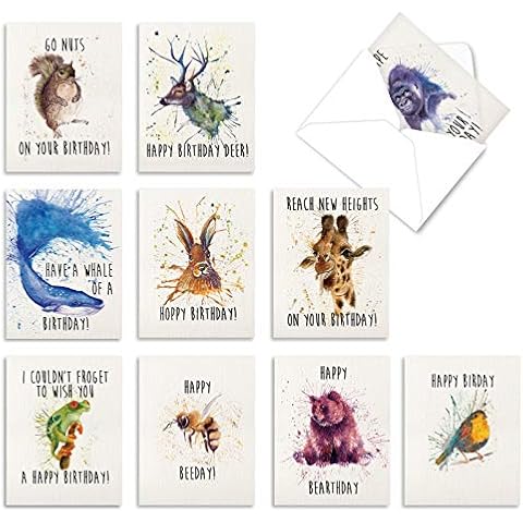 The Best Card Company - 10 Happy Birthday Note Cards Blank - Assorted Bulk Birthday Notecards, Cute Animals Boxed Set (4 x 5.12 Inch) - Wildlife Expressions M2954BDB Cover