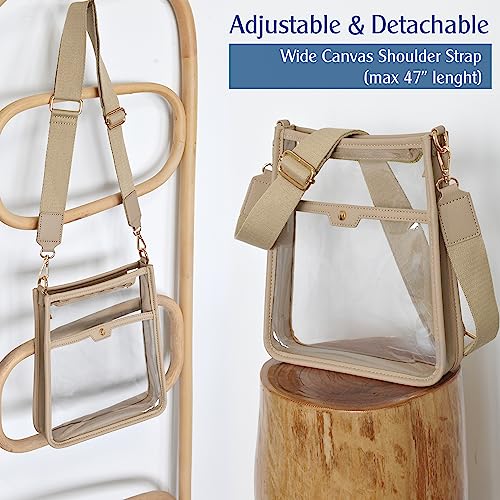 Women's Clear PVC Cross Body Bag Zipper Pocket Shoulder Bag with Vegan Leather Trim Stadium Approved Transparent Purse3