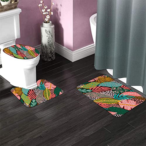 Badezimmerteppich-Set, 3-teilig, leuchtendes tropisches Blatt, waschbare Badeteppiche, rutschfest, mit Rückenpolster, Konturteppich und Toilettendeckelbezug – Bild 4