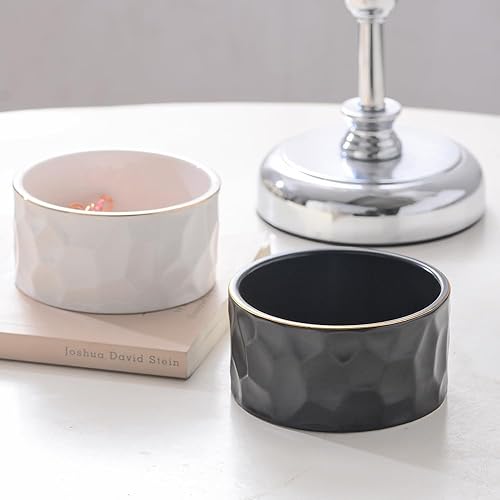 Miniatura 2 de Dispensador de clips de papel redondos de cerámica para escritorio, linea dorada, carpeta de oficina, organizador dispensador (rosa)