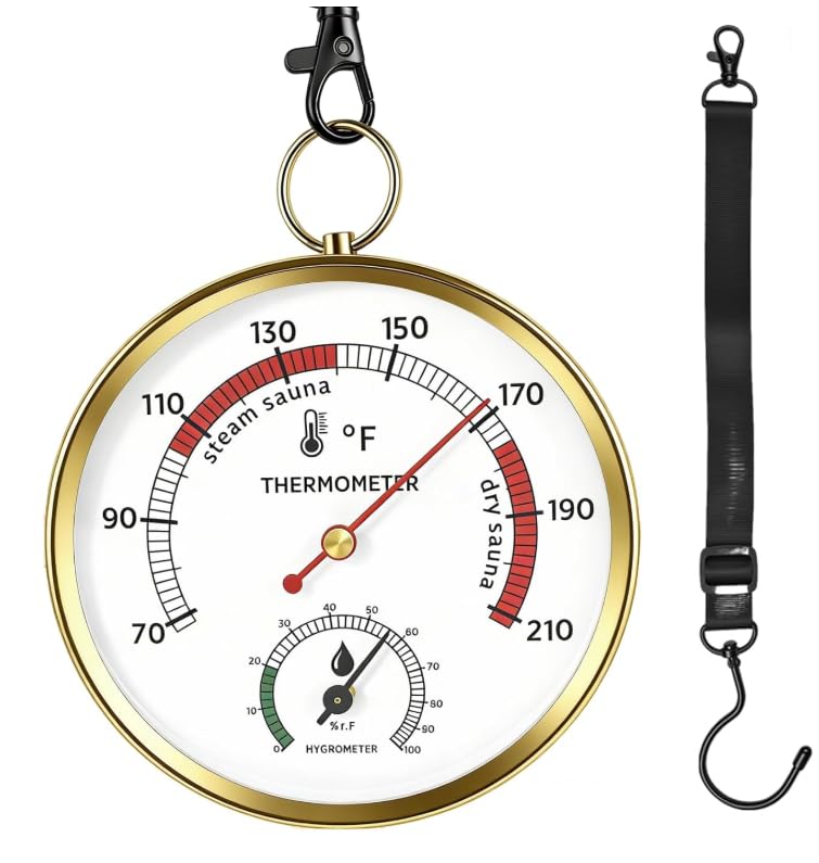 Sauna Thermometer Fahrenheit and Hygrometer Combo with Lanyard Mount - Hanging Thermometer for Sauna Room,Portable Steam Sauna, Temperature Range 68-212°F, Humidity Range 0-100%