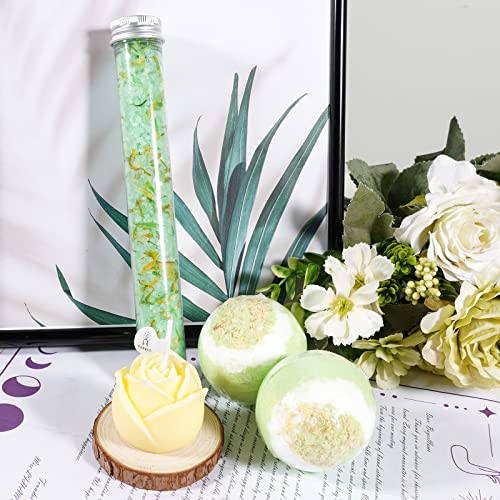 Soulnioi Bath Set for Women Gifts Self Care Gift Set with Dried Flower Jasmine Flower Bubble Bath Bombs Turquoise Dried Sea Bath Salt Yellow Rose Scented Candle for Anniversary Birthday Bath Gifts - Image 3