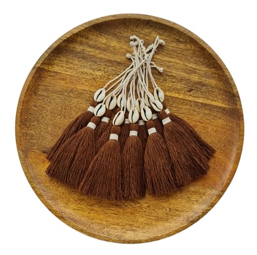 Image of Zippy Flora Handmade Cotton Tassels with Cowrie Shells for DIY & Crafts Project, Pack of 10 (Chocolate Brown)
