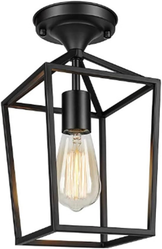 Lighting Square Cage Semi Flush Mount Ceiling Light Industrial Restaurant Close to Ceiling Light Fixtures Farmhouse Barn Lamp for Entryway Hallway Bathroom Office Closet