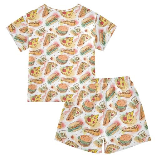Cute Pizza Hamburger Pajama Set, Short Sleeve Cotton Sleepwear Nightwear2