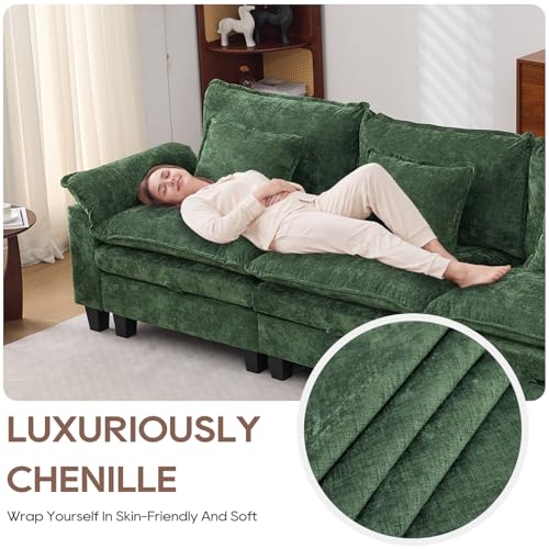 Image of IPKIG 151 inch Modular Cloud Couch with Storage, U Shaped Sectional Sofa with Ottoman & Pillow, Chenille Deep Seat Sectional Couches for Living Room, Apartment, Green