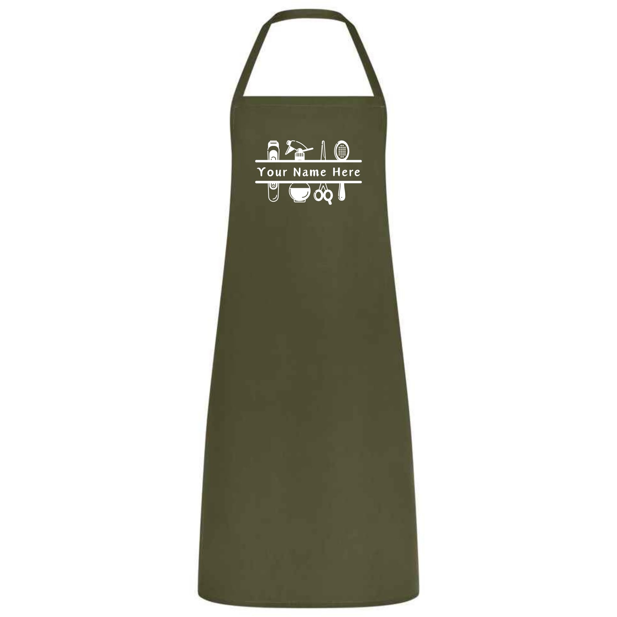 Be Buz Personalised Name Barber Apron – Salon Apron for Hairdressers and Stylists, Protective Multicolor Apron for Men, Women, Custom Workwear (Dark Olive)
