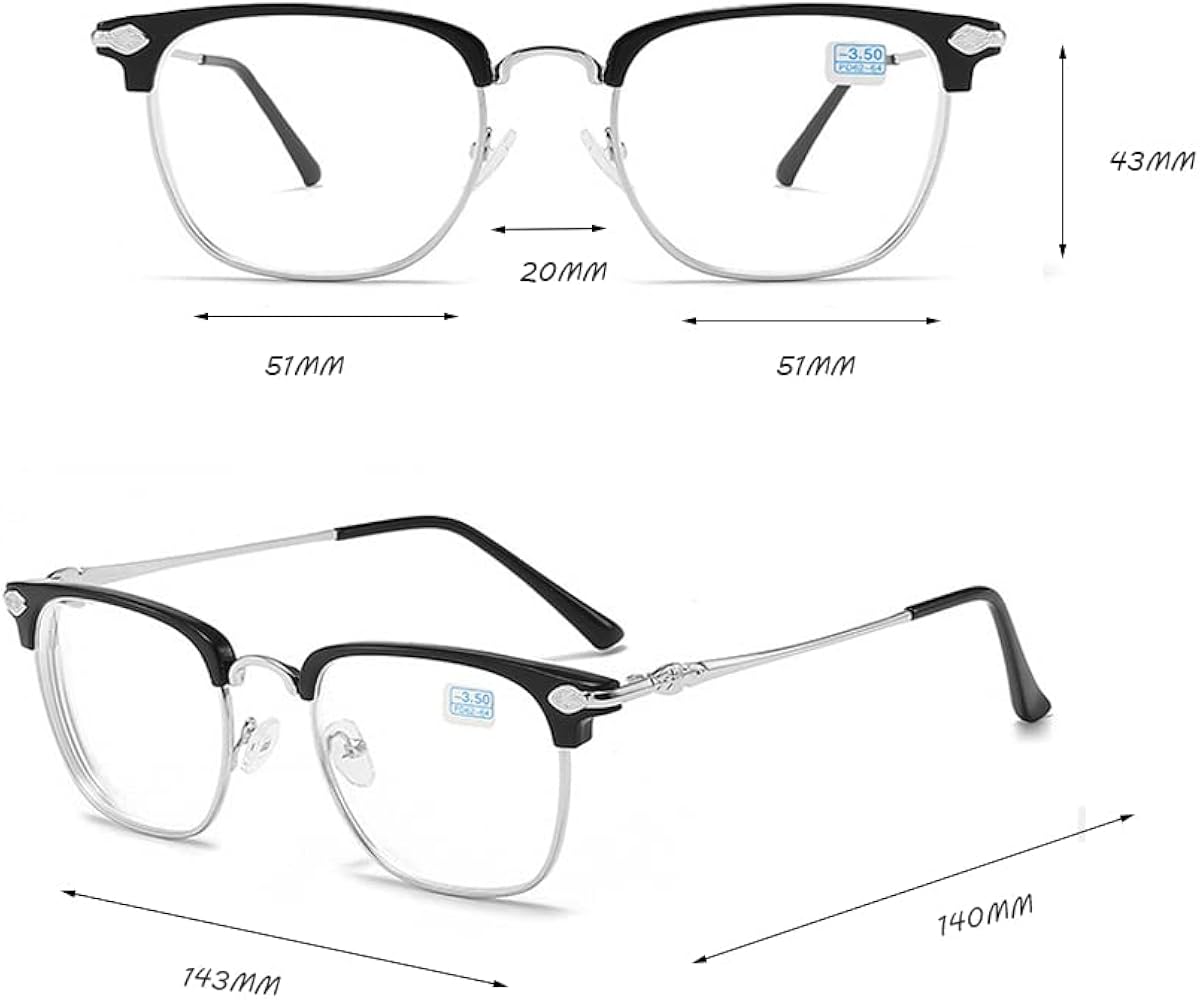 Miniatura 3 de Fullwosing Gafas de miopía miopía miope -0.50 a -6.00 gafas elegantes clásicas retro con marco de metal