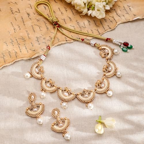 Image of Rubans Necklace Set Gold Plated Traditional Stylish Jewellery Gift for Women & Girls