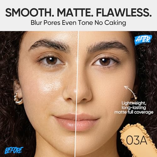 Image of SKINTIFIC Ultra Cover Powder Foundation For Oily Skin 03A Almond | Full coverage matte finish, one-swipe flawless, oil control, long-lasting pore-blurring pressed powder for oily skin.