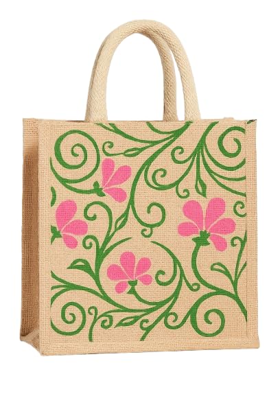 Floral Printed Jute Tote Bag for Women | Eco-Friendly Handbag | Reusable Shopping Bag