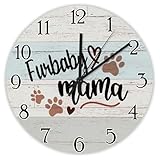 Yelolyio Furbaby Mama - Orologio da parete in legno con frase ispiratrice, silenzioso, senza ticchettio, orologio rotondo da parete decorativo per casa colonica, ufficio, scuola, asilo, 25,4 cm