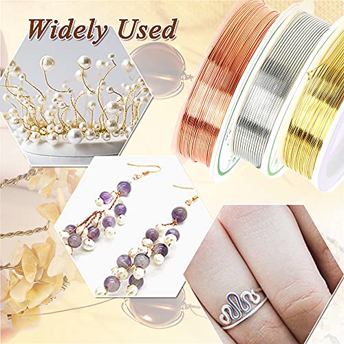 Craft Wire For Jewelry Making, 18 Gauge Copper Jewelry Beading Wire 3Rolls 5Feet/Roll Premium Tarnish Resistant Copper Wire Jewelry Making Supplies For Diy Gold Silver&Rose Gold (1Mm, 3Roll Set) #TOP6