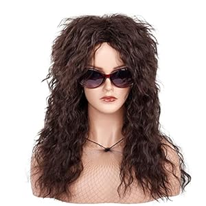 MEIRIYFA 80 ‘s Rock punk peluca hombre y mujer peluca de pelo largo peluca de Halloween vestuario cosplay fiesta retro peluca Mulet (Marrón)