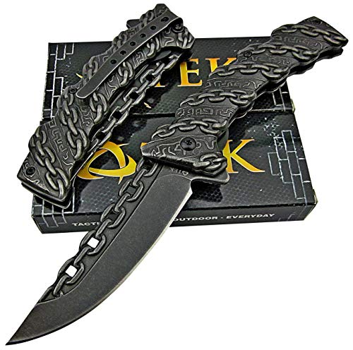 VORTEK Everyday Carry Ultra Smooth One Hand Opening Folding Pocket Knife - Unique Chain Design Blade and Handle - Razor Sharp 7Cr13MoV Stainless Steel Blade