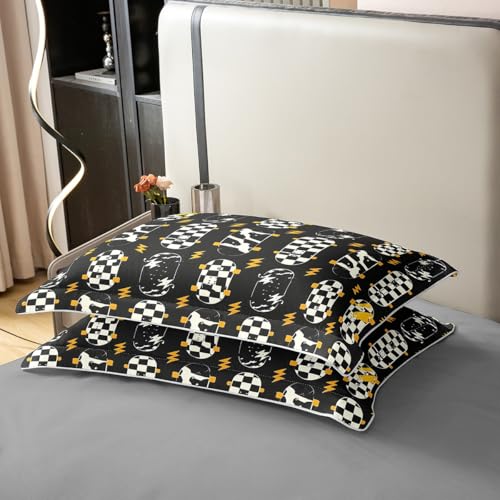 Ropa de cama de algodón de ajedrez juvenil 135x200 monopatín negro blanco Homewish 6