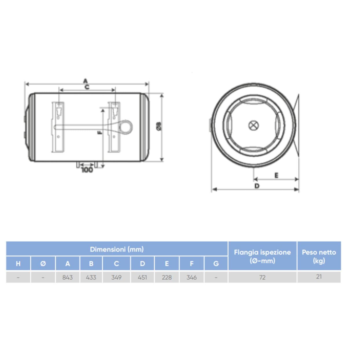 ATLANTIC 853091 - SCALDABAGNO EGO 80L ORIZZONTALE 1500W 2A