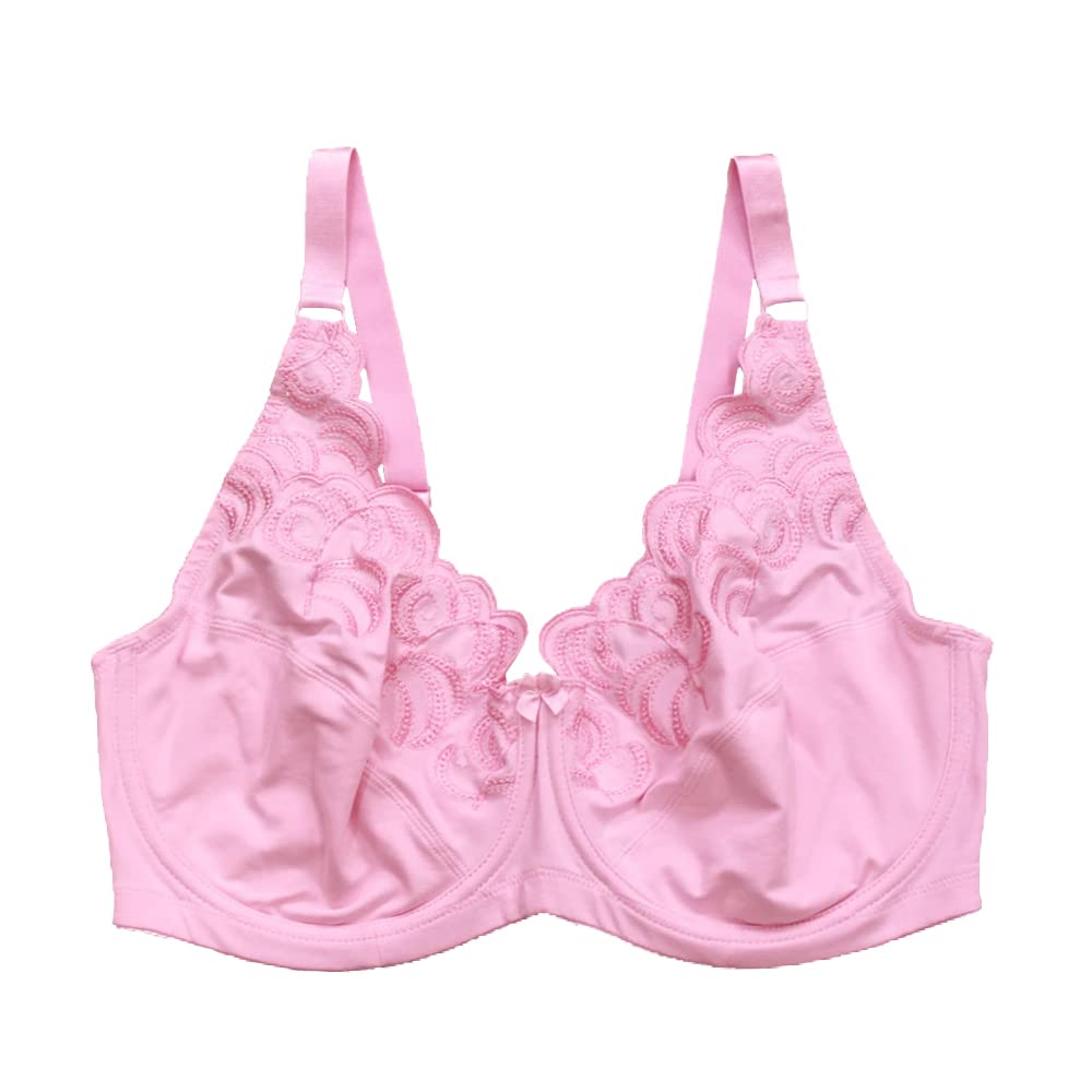 MIERSIDE Women's Plus Size Bra for Women Embroidered No-Padded Undearwire Bra (40C, Pink)