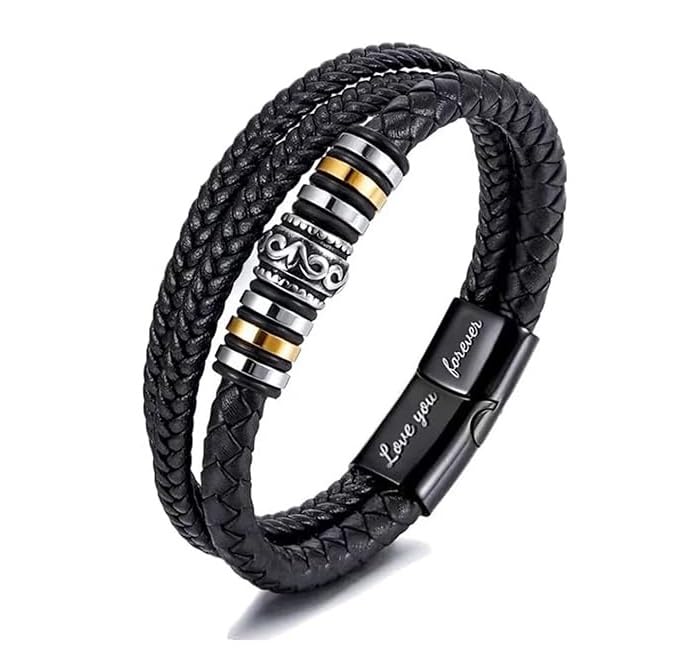 El Regalo Stainless Steel Men Leather Bracelet Love You Forever with Magnetic Clasp- Handmade Braided Rope Bracelet with Hypoallergenic Magnetic Clasp (B0D771L6RQ) Amazon Price History, Amazon Price Tracker