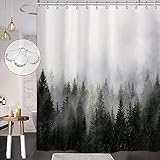 ORTIGIA Misty Forest Shower Curtains,Nature and Woodland Shower Curtain,Fantasy Fog Magic Winter Tree Bath Curtain for Bathroom,Waterproof Polyester Fabric 84' Wx72 L-with Hooks