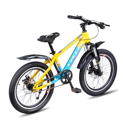 Image of Vaux Stryker 20T Kids Cycle for Boys & Girls with Dual Disc Brake,MTB Bicycle for Kids 5-8 Years with 12 inch Steel Frame, Front Suspension, 20 * 2.40 Wide Tyres(Yellow-Blue)