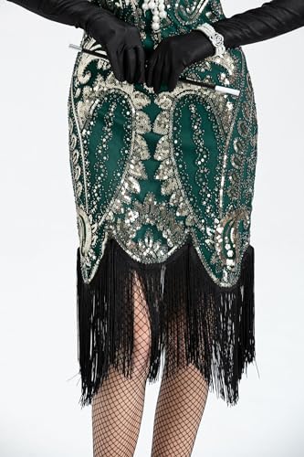 Image of Peacock-inspired 1920s Gatsby Beaded Flapper Sling Dress Womens Vintage Cocktail Dress W /Complete Accessories Set