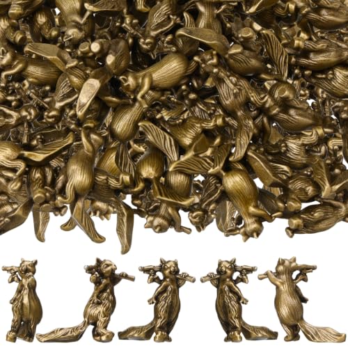 Flutesan 50 Pcs Mini Brass Squirrel Statue, Fall Squirrel Figurine Decor