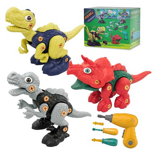 Dinosaur Toys for 3 4 5 6 7 Year Old Boys, Take Apart Dinosaur Toys for Kids 3-5 STEM Construction Building Toys with Electric Drill for Kids Ages 3-8, Dinosaur Toys Birthday Easter Gifts Boys Girls