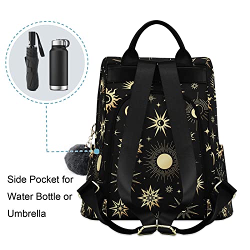 Image of Fustylead Gold Sun Moon and Stars Women Fashion Backpack Purse Travel Ladies College Shoulder Bags