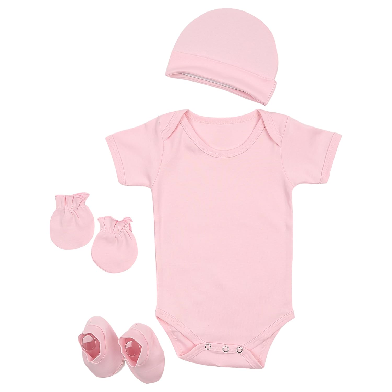 MOM'S HOME Organic Cotton Baby Onesies Gift Set | Rompers, Cap, Booties, Mittens Set/Newborn Essentials | Pack Of 4 |-image-14