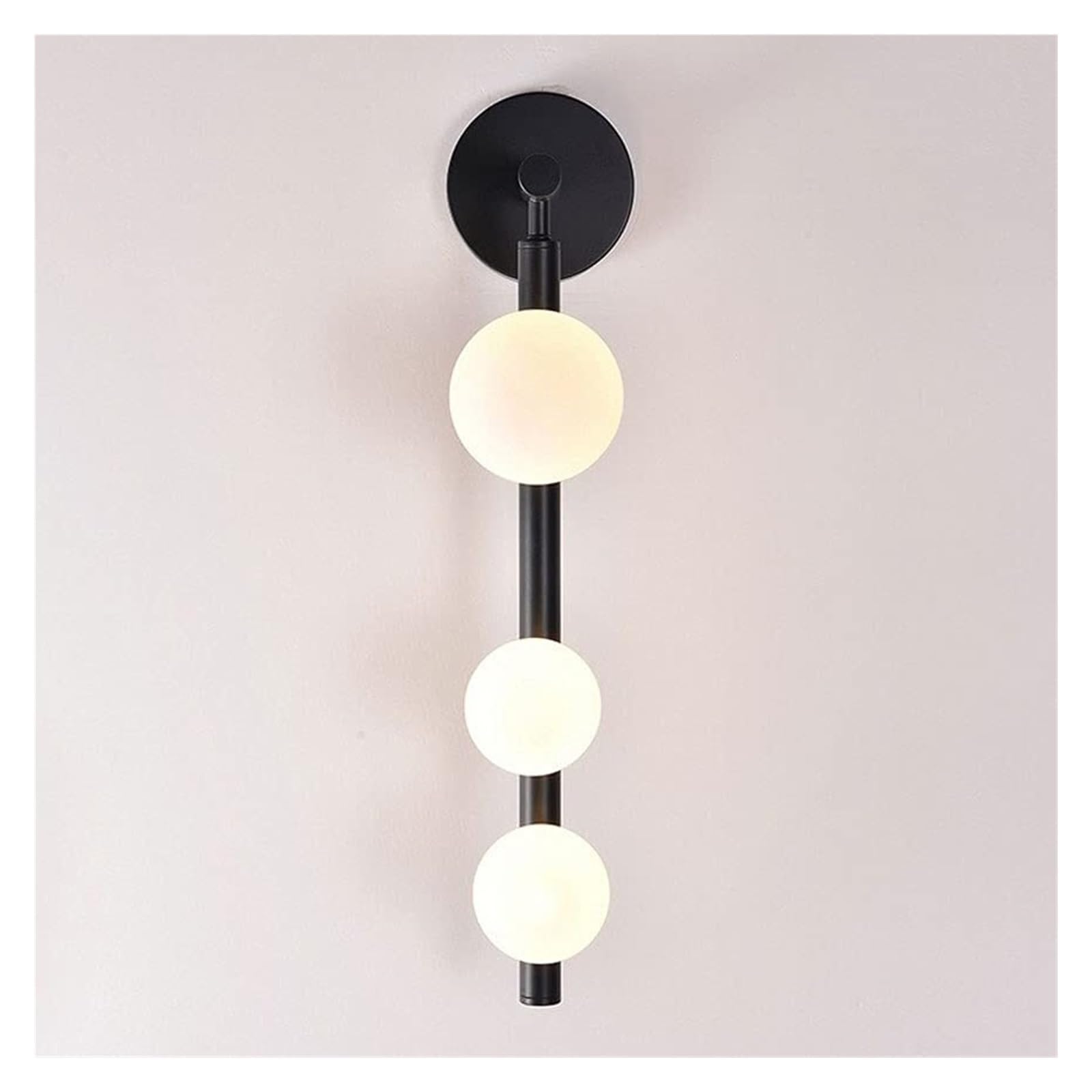 LED Indoor Wall Light, Globe Wall Sconce Light Fitting Mid-Century Modern Gold Metal Wall Lamp, 3-Light Decorative White Glass Shade G9 Wall Sconces For Living Room Bedroom Wall Mounted Lamps(Black)