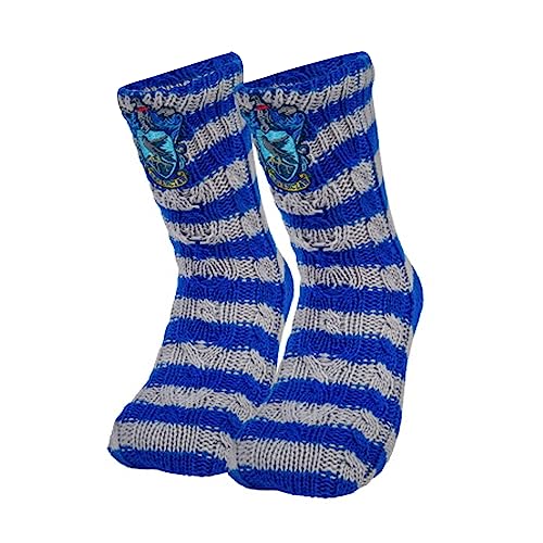 Harry Potter Hausschuhsocken mit Kunstfell gefüttert rutschfest warm und bequem Hogwarts-Haus Blau/Silber Einheitsgröße