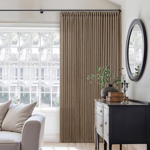 Image of 126 Inch Linen Curtains 2 Panels Set Pinch Pleated for Living Room Bedroom Memory Training Shaped Semi Sheer Dutch Cocoa Pinch Pleat Drapes Hooks Rings Light Filtering Window Curtain Drapes