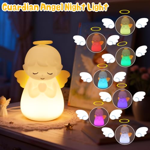 Image of Angel Night Light, Guardian Angel Nursery Light Lamp for Baptism Gifts