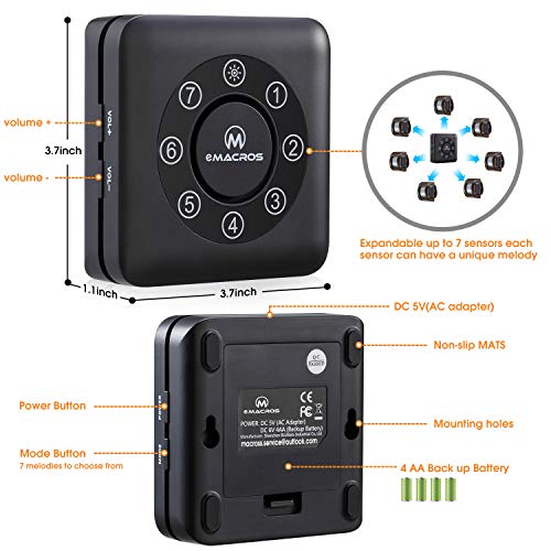 eMACROS Pairable 1/2 Mile Long Range Solar Wireless Driveway Alarm Indoor Outdoor Weatherproof Motion Sensor&Detector Security Alert System (No Sensitivity Switch)