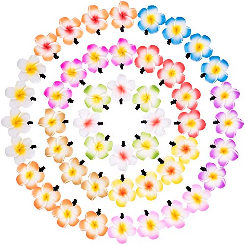 Duufin 48 Pieces Plumeria Hair Clips Hawaiian Hair Flower Clips 1.97 Inches Foam Flower Clips for Bridal Wedding Party Beach (12 Colors)