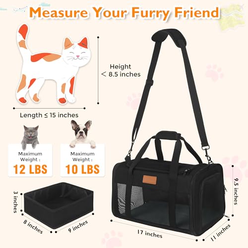 Image of PETUX Airline Approved Pet Carrier - 17x11x9.5 in, Underseat, Top & Side Entry, Soft Sided Cat Carrier for Small Cat Up to 12 lbs with Anti-Scratch Mesh & Litter Box for Travel & Vet - Black