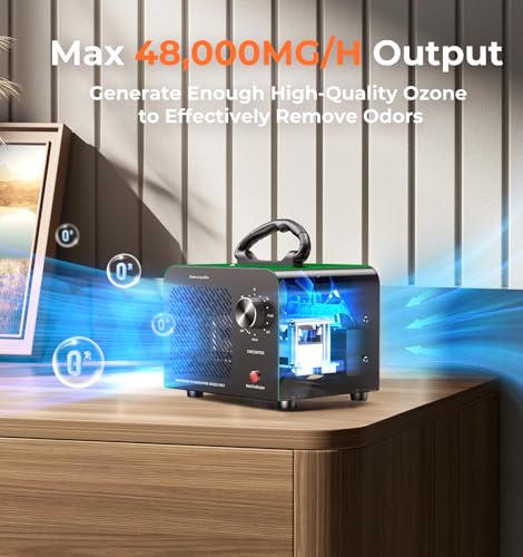 Image of Hadlook Ozone Generator, 48,000mg /h High Capacity O3 Machine for Large Spaces Up to 4,000 Sq Ft, Portable Odor Eliminator for Car, Home, Basement, Smoke, Pets, and Commercial Use, Green