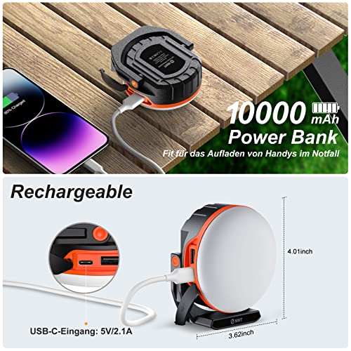 ZMNT LED Campinglampe 10000mAh Akku Camping Laterne mit USB C Aufladbar