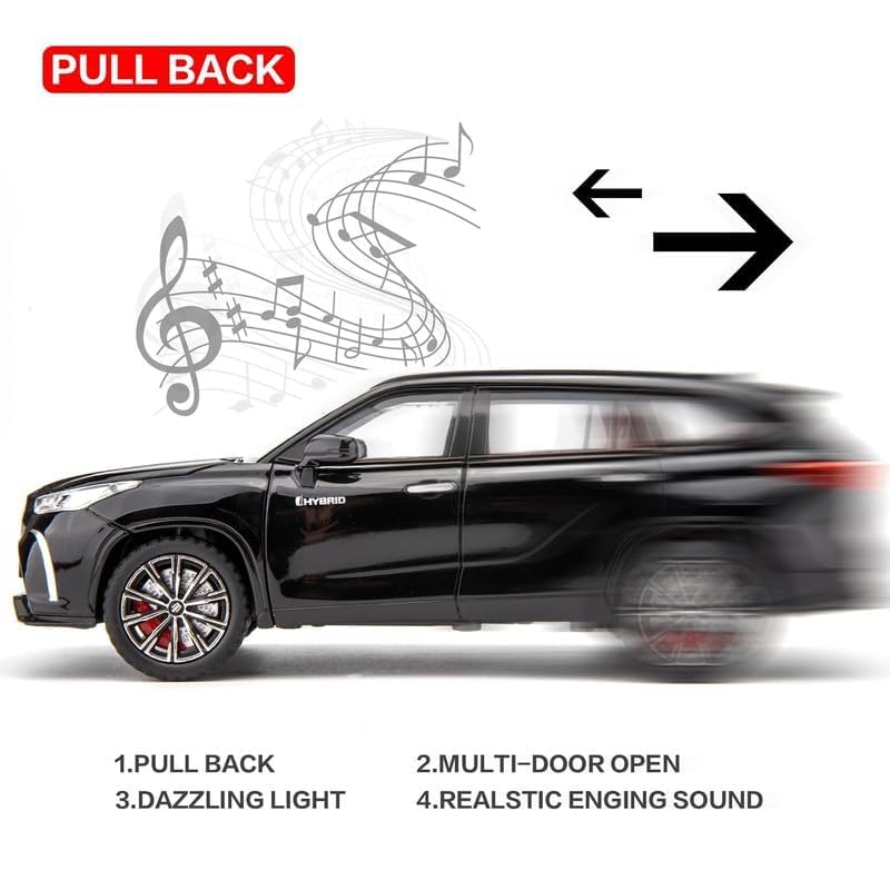 Image of Model 1:24 Crown Kluger SUV Model Alloy Metal Pull Back Die-cast Car Openable Doors with Sound and Light Vehicle Car Toy for Kids - Multicolor