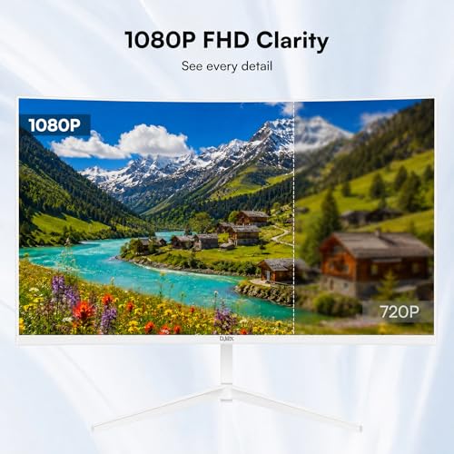 Image of 24 Inch Curved White Monitor, FHD 1080P VA Panel, 3000R 100HZ 98% sRGB Business Computer Monitors, Frameless Design, Flicker-Free, Low Blue Light, VESA Mountable, for Office & Gaming (VGA, HDMI)