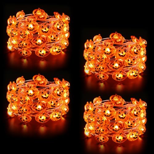 Luces de calabaza Halloween de 13 pies impermeables con pilas 40 LED pack de 4