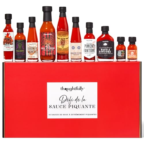 Thoughtfully - Hot Sauce Challenge Coffret Cadeau - Coffret de dégustation de 10 sauces piquantes différentes