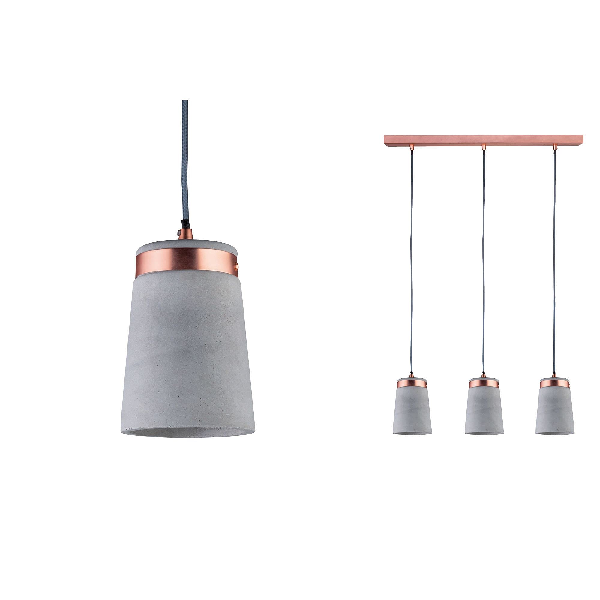 Paulmann 79626 Neordic Stig Pendelleuchte max. 3x20W Hängelampe für E27 Lampen Deckenlampe Grau/Kupfer matt 230V Beton/Metall ohne Leuchtmittel